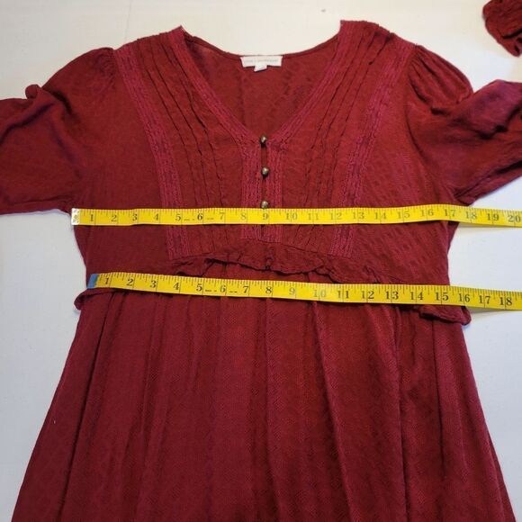 Coco + Jaimeson Maroon Pintuck Lace Detail Long Sleeve Boho Midi Dress - Picture 11 of 13